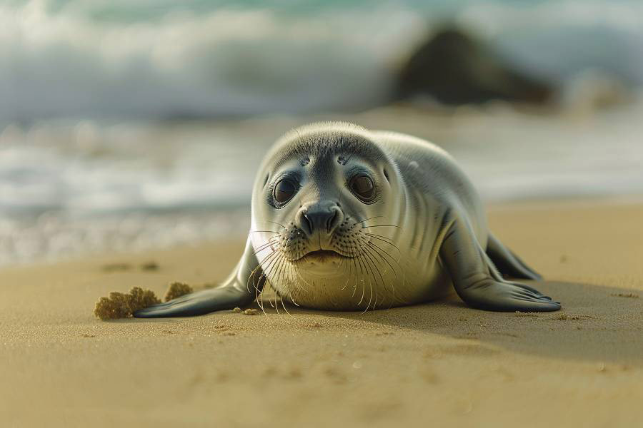 Una cría de foca juguetona en la arena