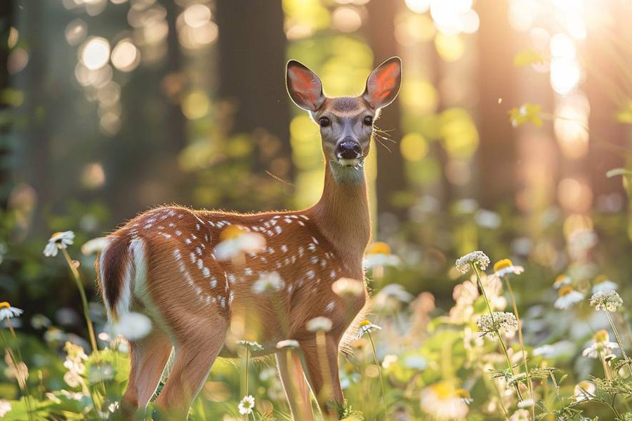 Ciervo elegante de pie bajo la luz del sol