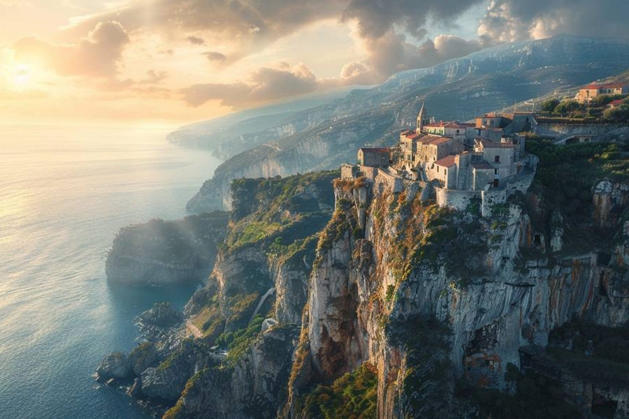 Dorf an der Klippe am Rande