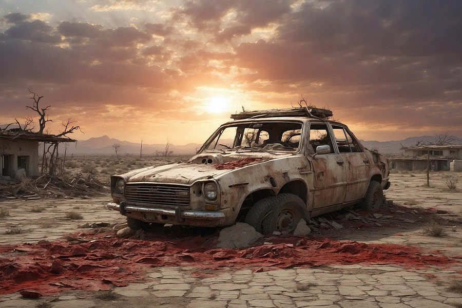 Weißes Auto steht schon lange still