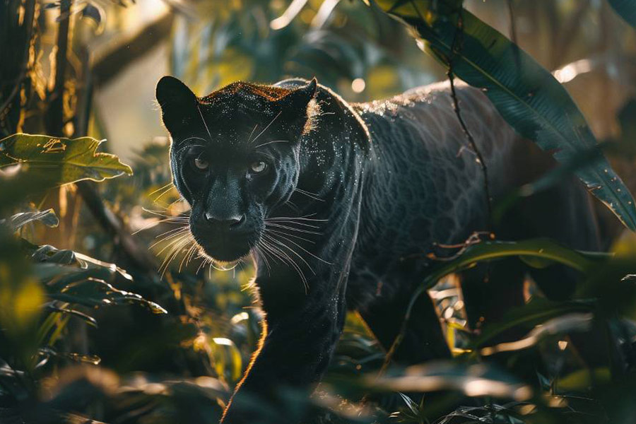 Magnífica pantera negra moviéndose sigilosamente