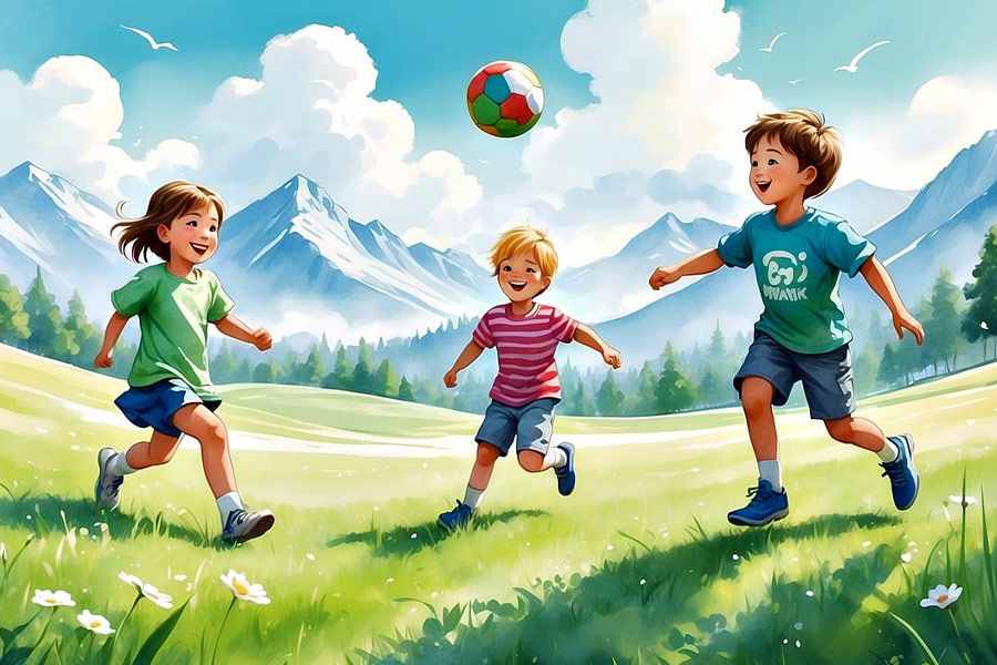 Kinder spielen Fußball
