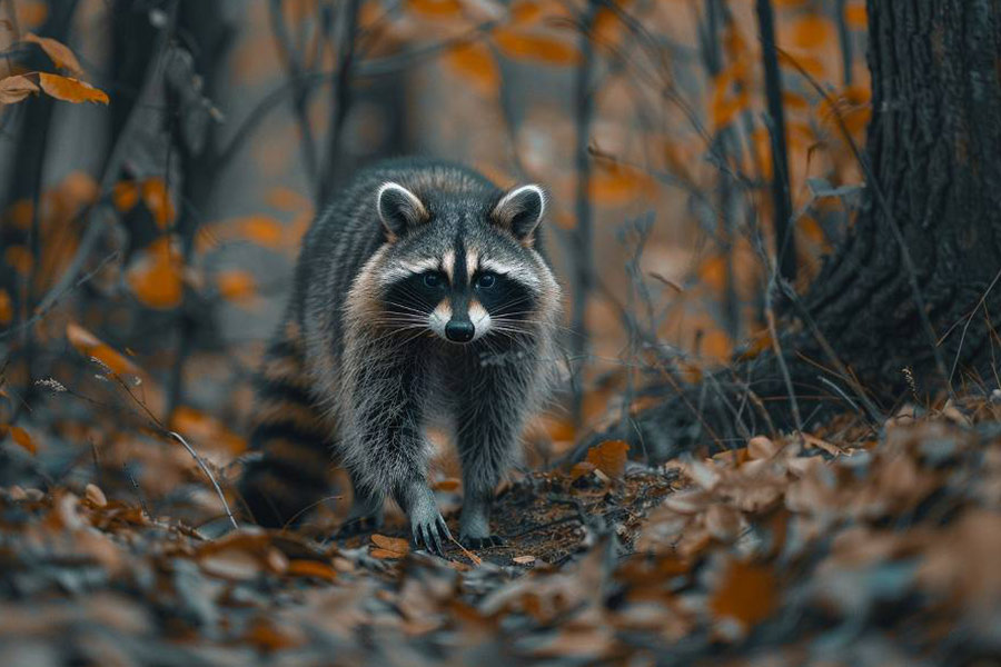 Mapache explorando una zona boscosa