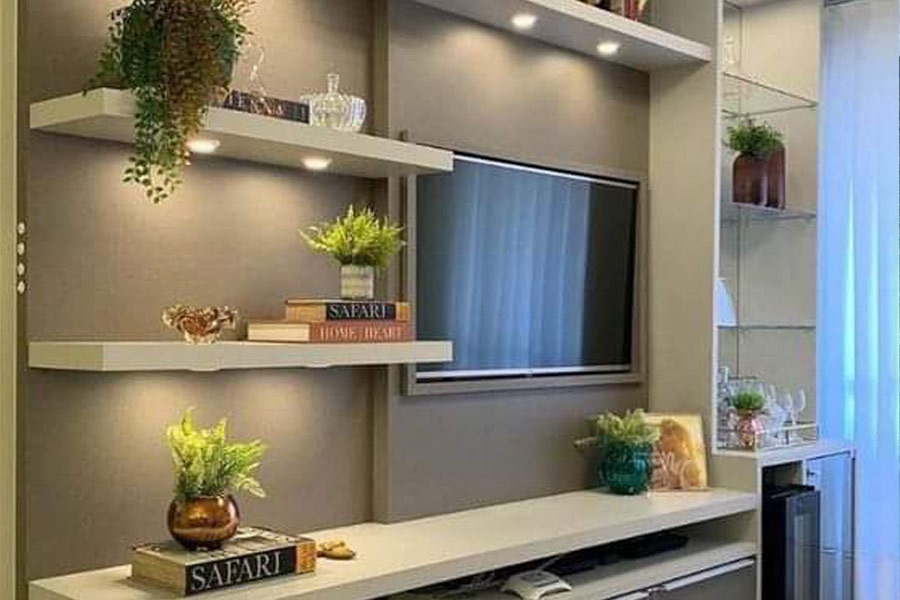 Design Wohnzimmer Holzregal