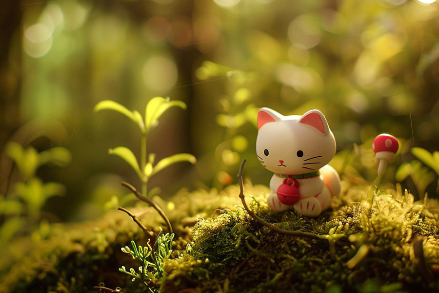 Hallo Kitty sitzt im Wald