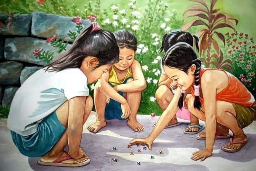 Kinderillustration, die glücklich spielt