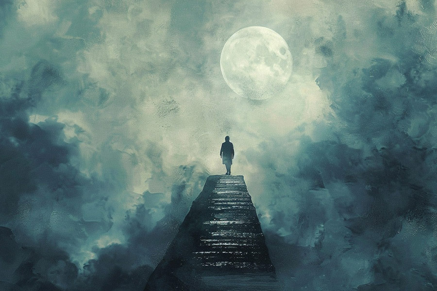 Mann oben auf den Hügeln Fantasie